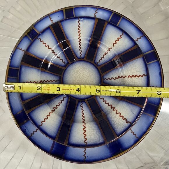3 pc Gaudy Welsh Flow Blue Wagon Wheel  8" Plate 5" Bowl 6" Saucer Antique 1800s - Picture 5 of 10